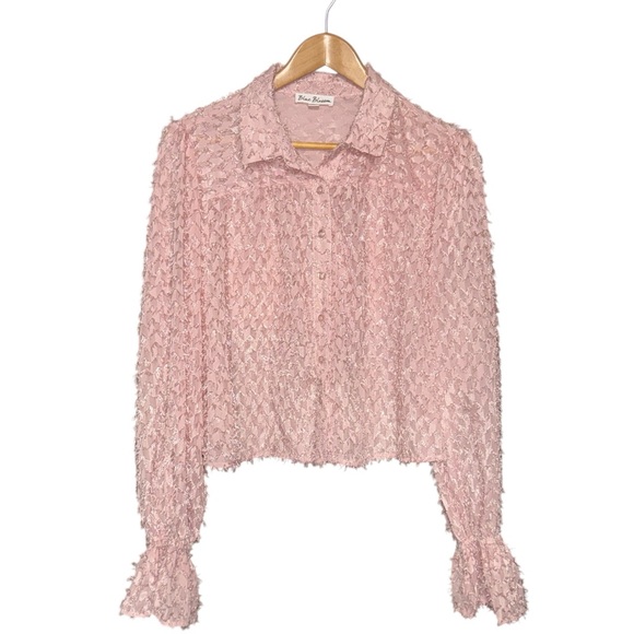blue blossom Tops - BLUE BLOSSOM button front pink fringe textured top XL NWT